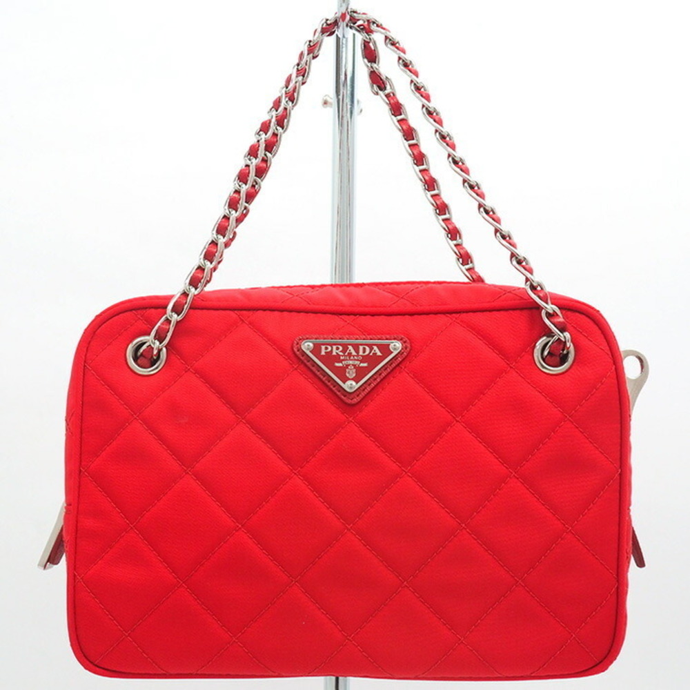 Prada Shoulder Bag Triangle Logo Tessuto Leather